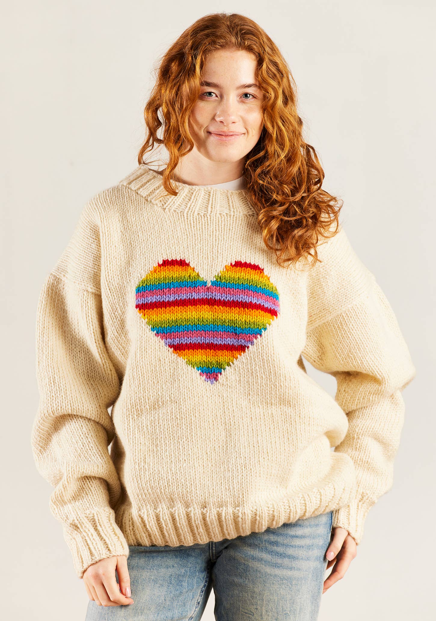 Rainbow Heart Hand Knitted Jumper
