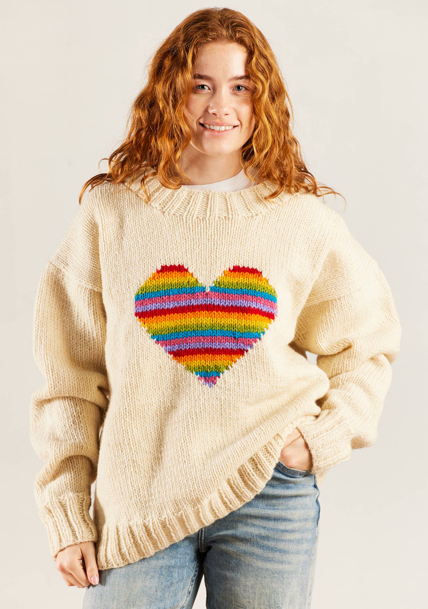 Rainbow Heart Hand Knitted Jumper