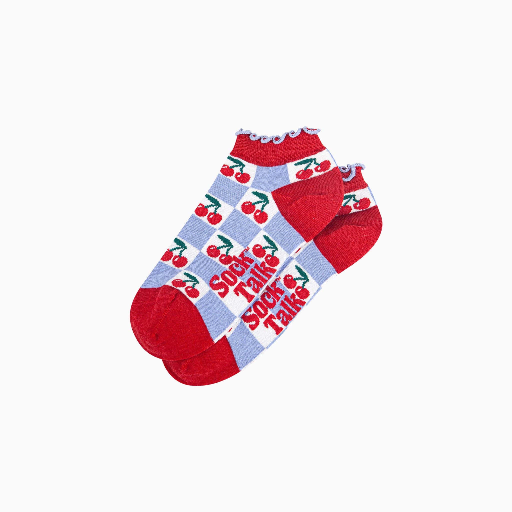 Cherry Checkerboard Bamboo Trainer Socks in Blue