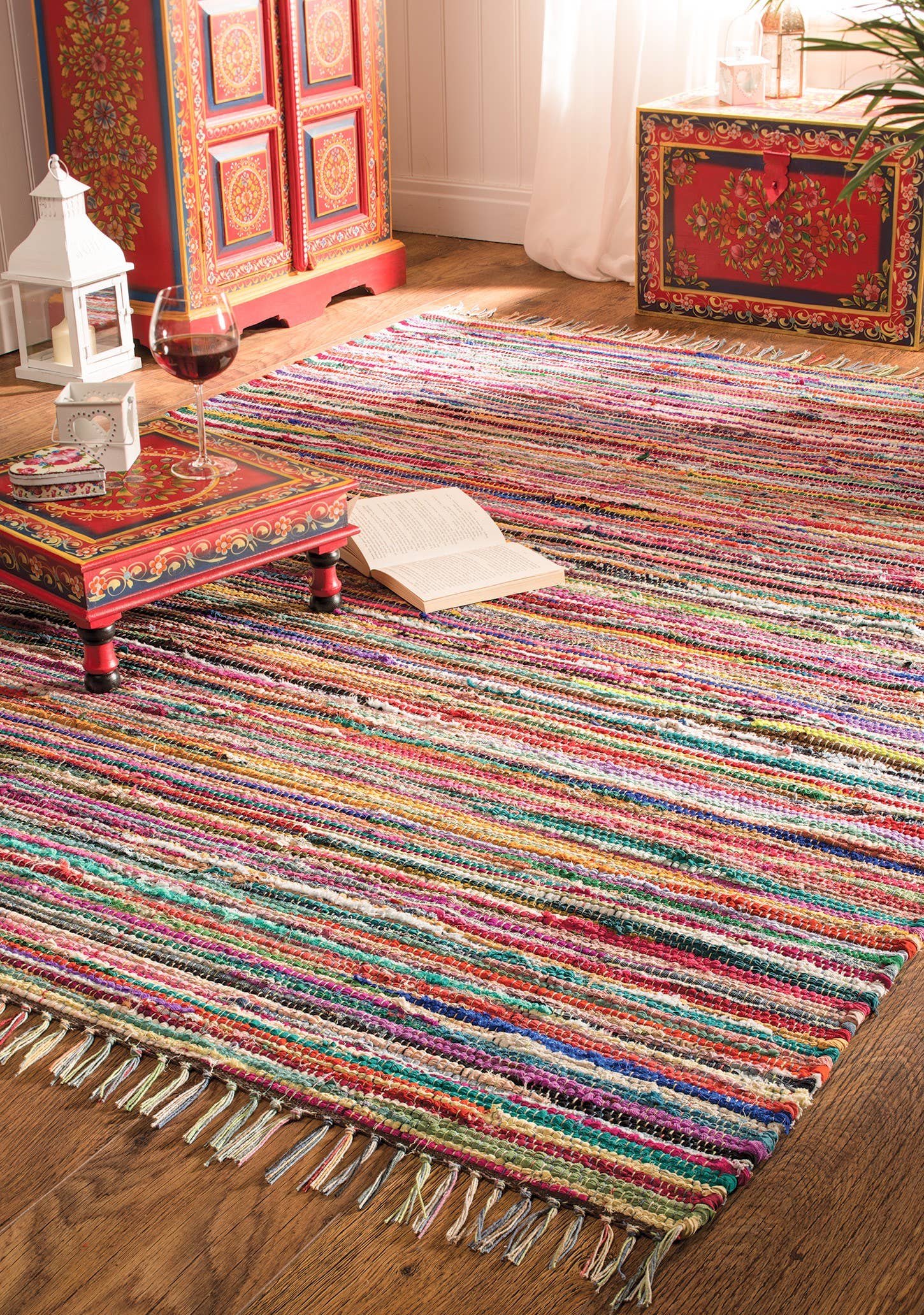 Multi Colour Recycled Cotton Rag Rug 75 X 120cm