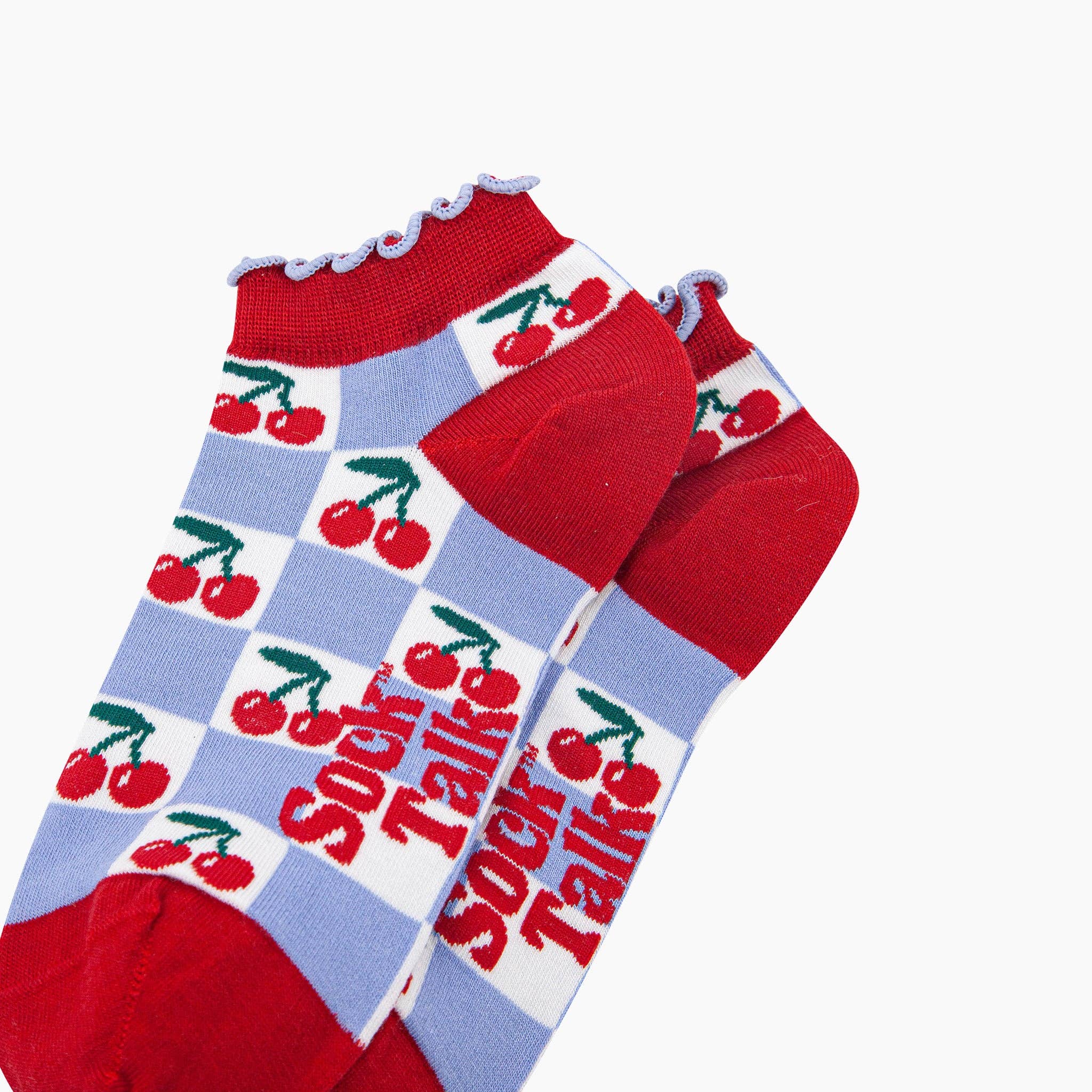 Cherry Checkerboard Bamboo Trainer Socks in Blue