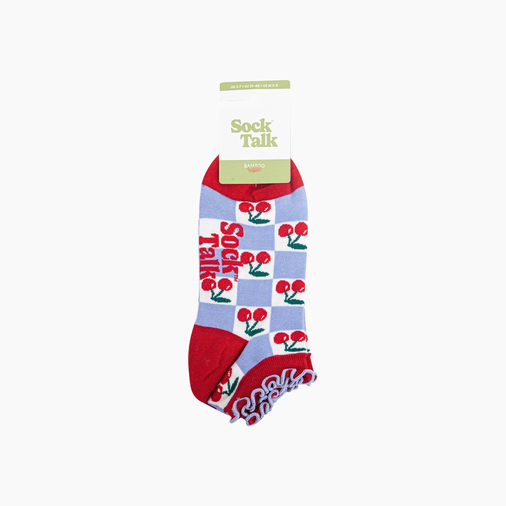 Cherry Checkerboard Bamboo Trainer Socks in Blue