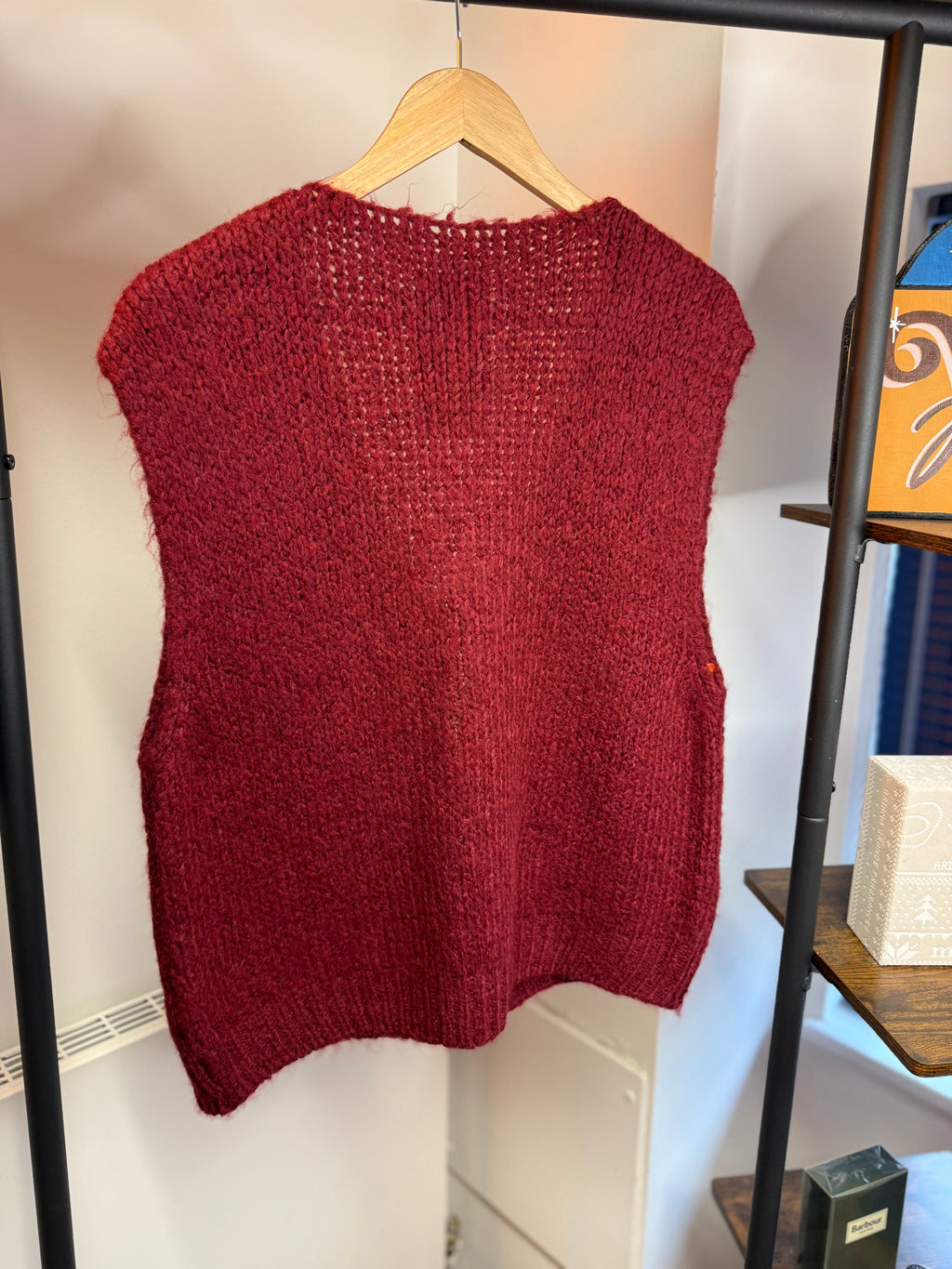 Hand-Knitted Floral Tie Vest – Burgundy