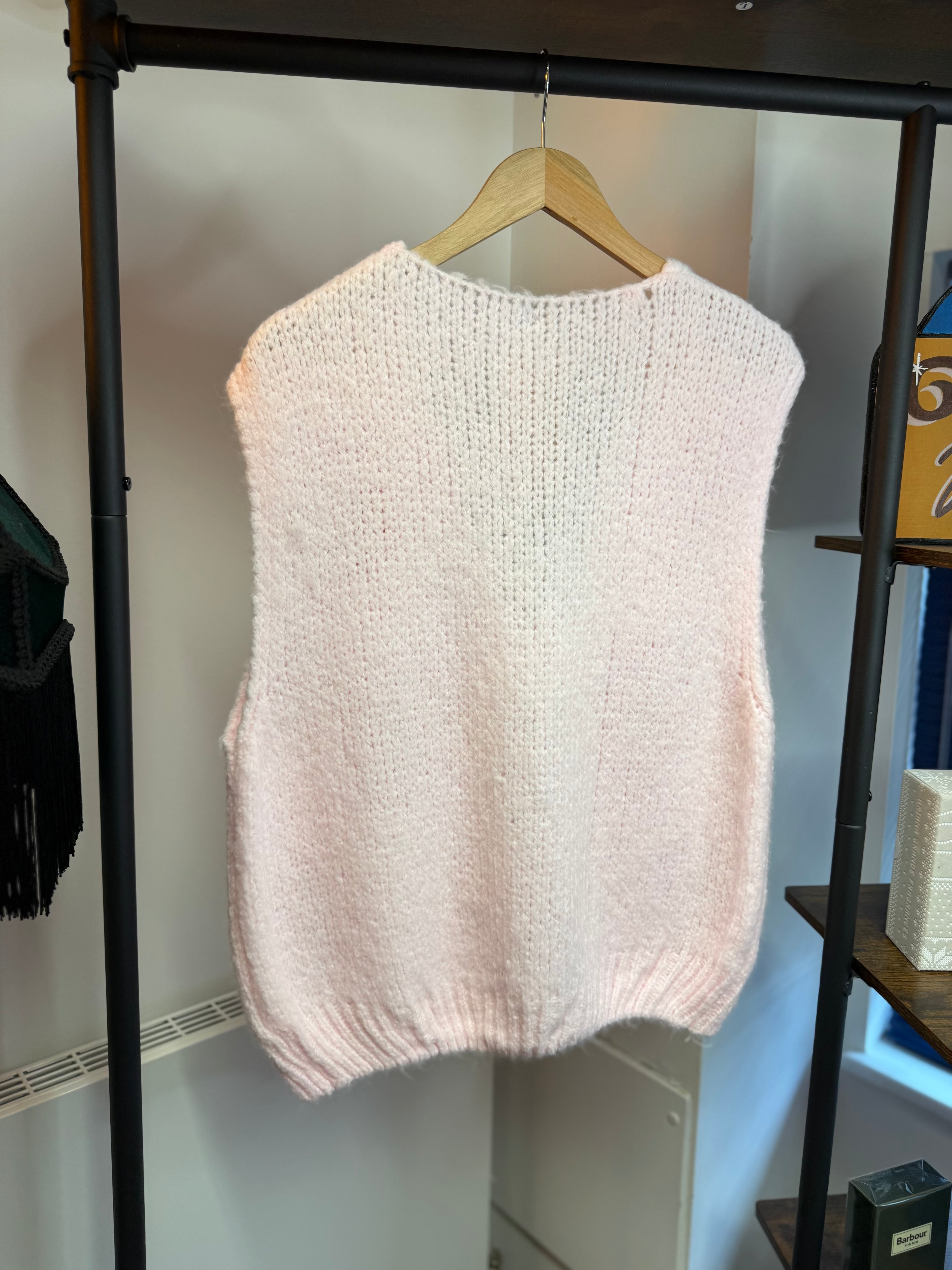 Hand-Knitted Floral Tie Vest – Soft Pink