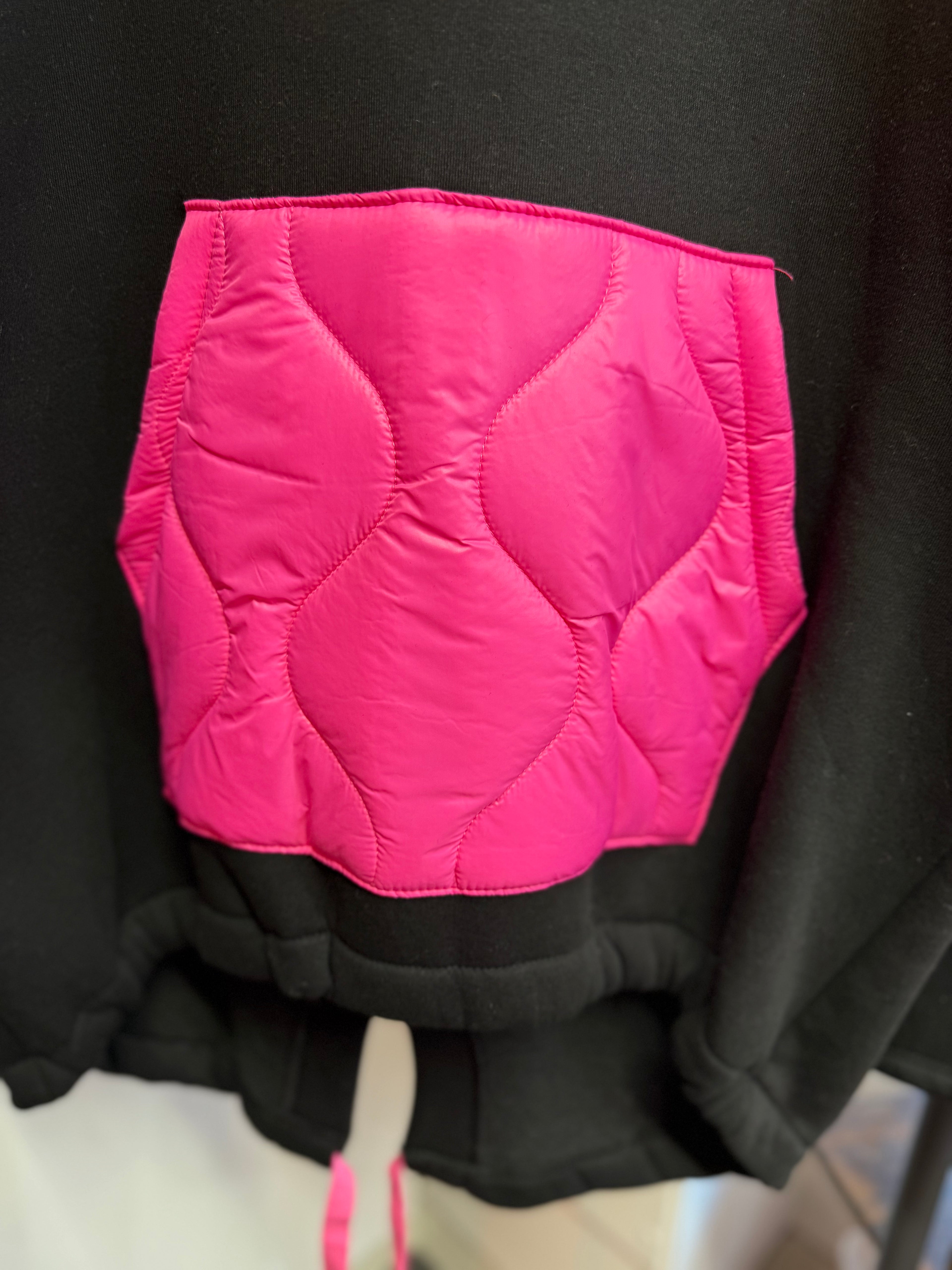 Quilted Pocket Sweatshirt – Black & Hot Pink