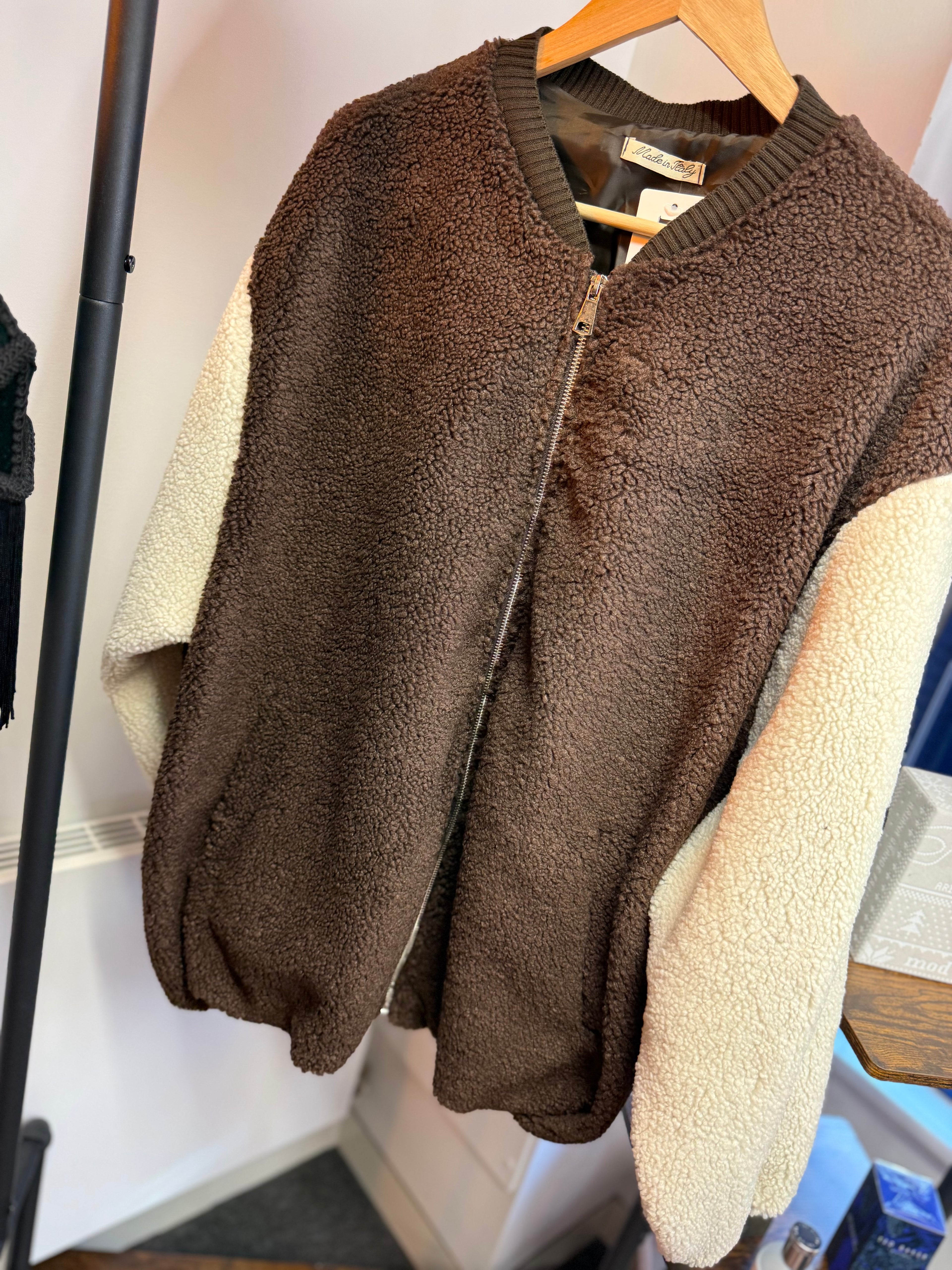 Teddy Zip Jacket – Chocolate & Cream