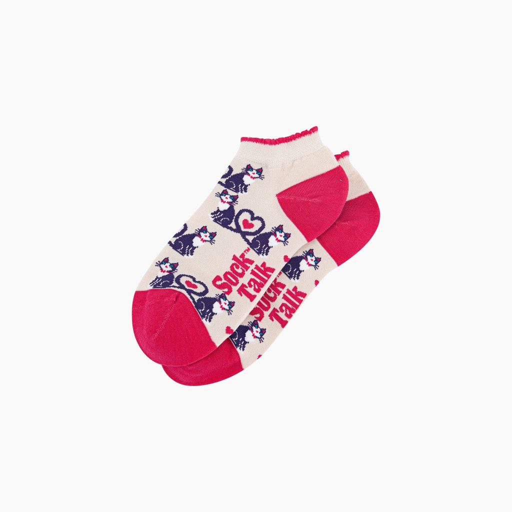Cats in Love Bamboo Trainer Socks in Cream