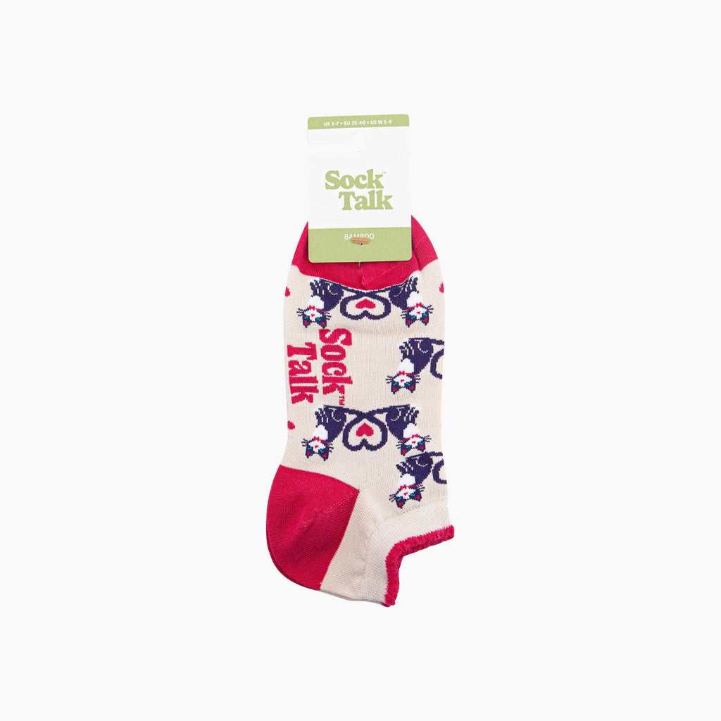 Cats in Love Bamboo Trainer Socks in Cream
