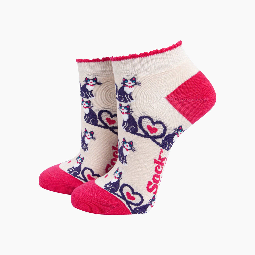 Cats in Love Bamboo Trainer Socks in Cream
