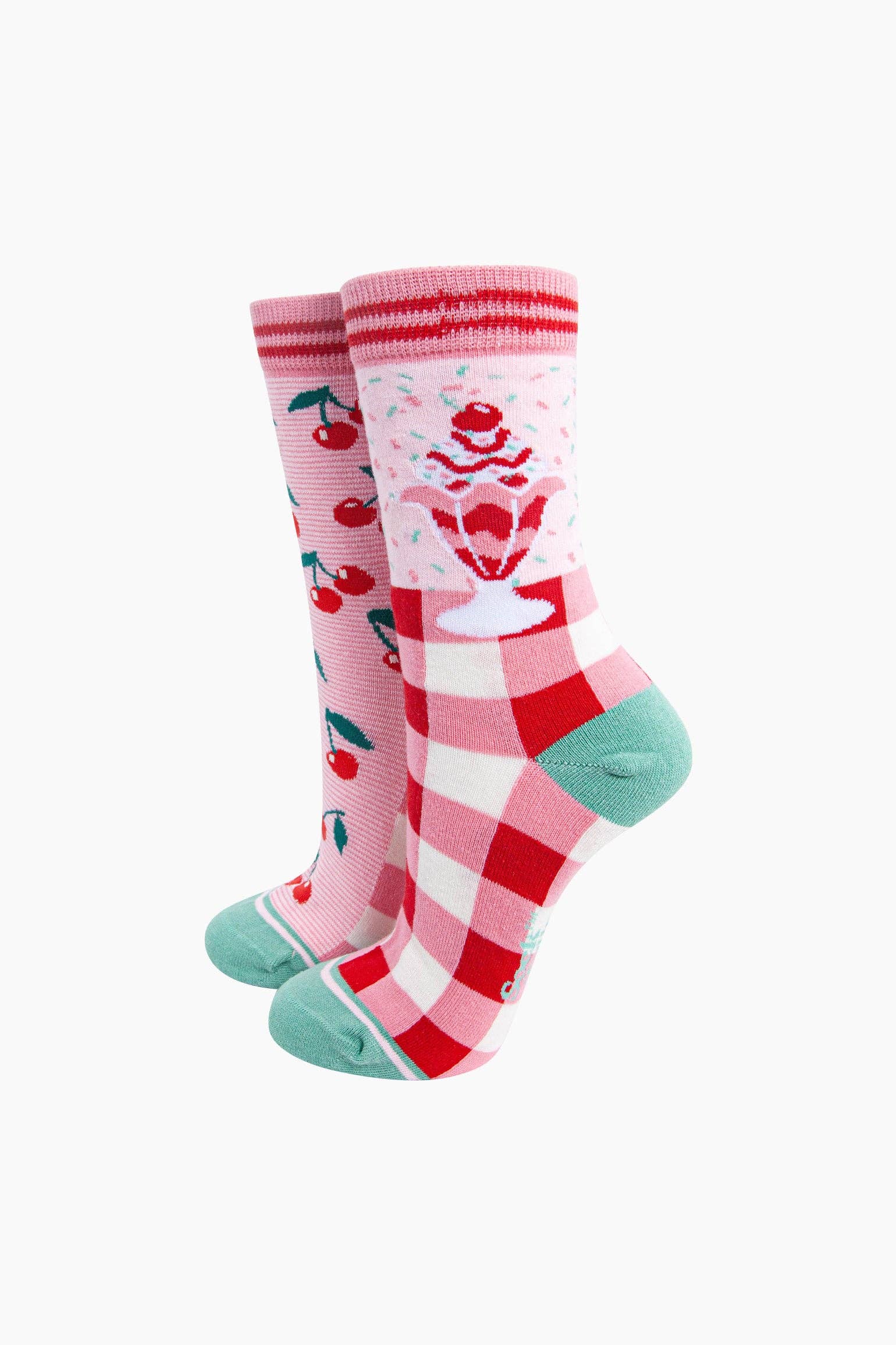 Cherry Ice Cream Sundae Combed Cotton Odd Socks in Pink