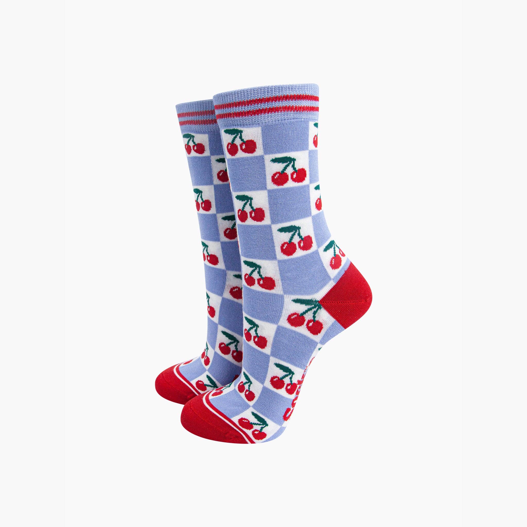 Cherry Checkerboard Bamboo Socks in Blue