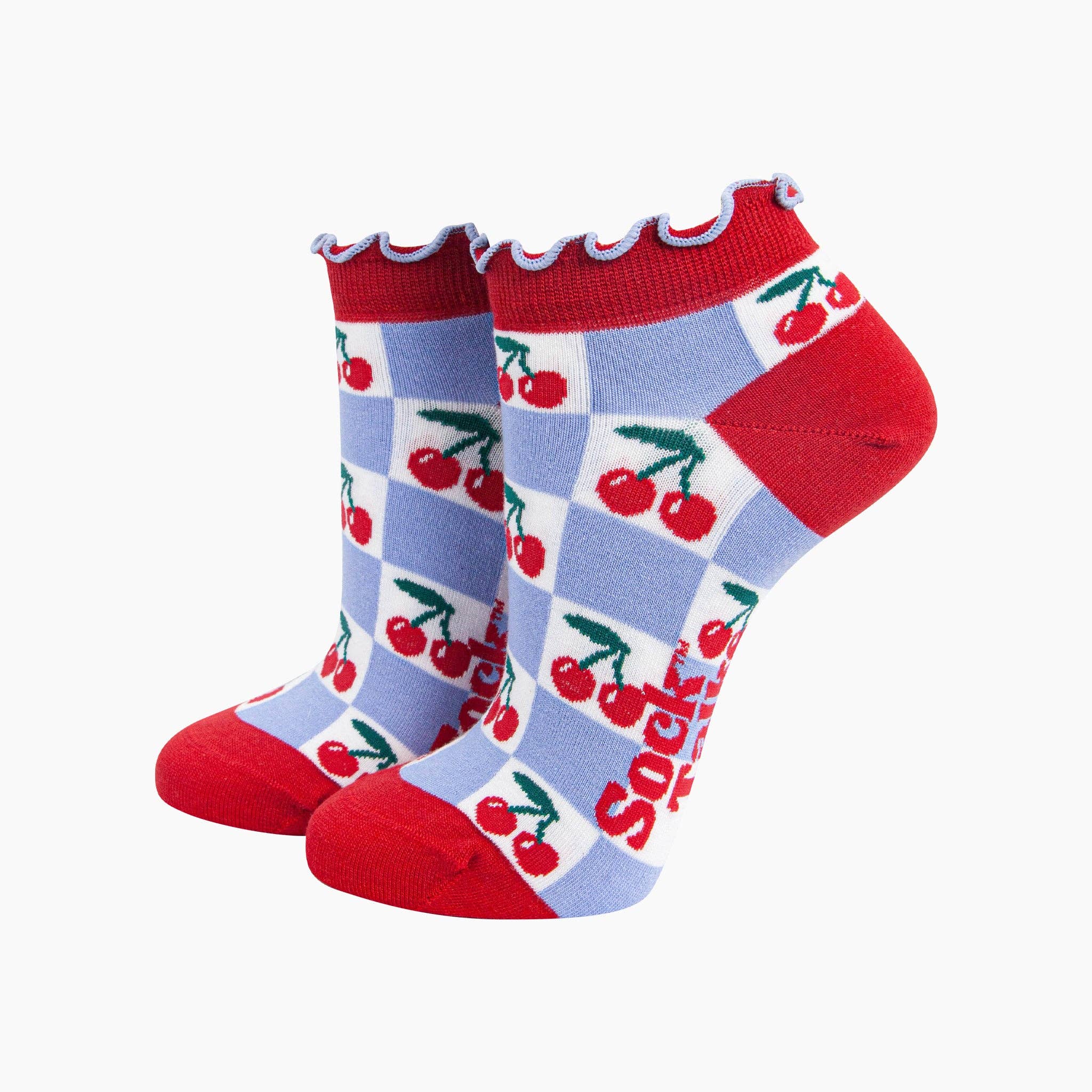 Cherry Checkerboard Bamboo Trainer Socks in Blue